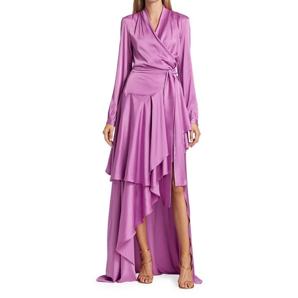 EUC PatBO Orchid High-Low Satin Wrap Gown - Picture 3 of 13